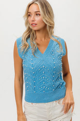 BiBi Chevron Pointelle Pearl Knit Top OutfitFlow